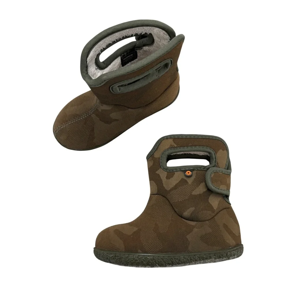 Bogs Baby Boots Camo Brown Olive Green Waterproof Winter Boots Toddler Size 8